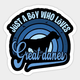 Funy Quote Just A Boy Who Loves great danes Blue 80s Retro Vintage Sunset Gift IdeA for boys Sticker